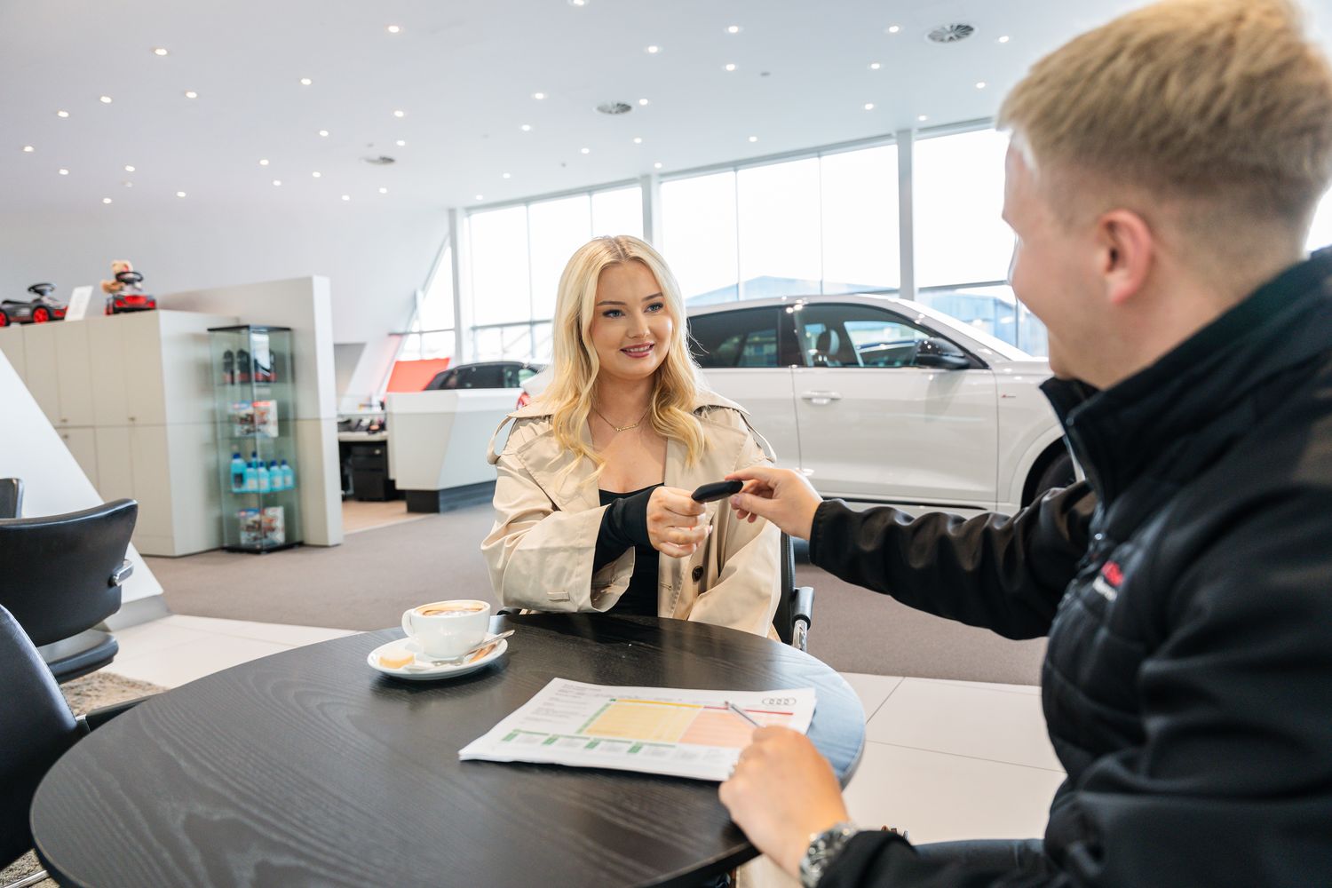 Belfast Audi customer discusses finance options with Finance Executive