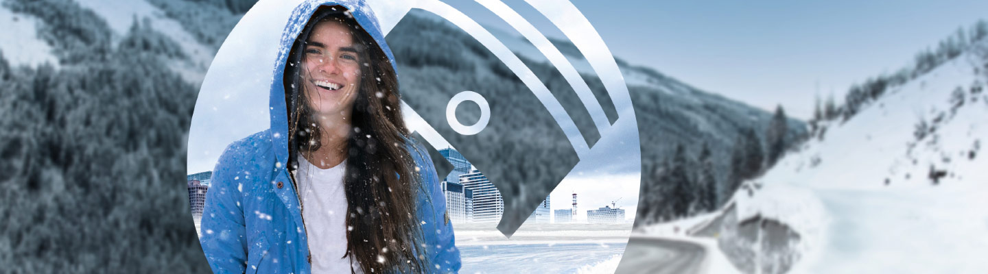 Female laughing with snow background