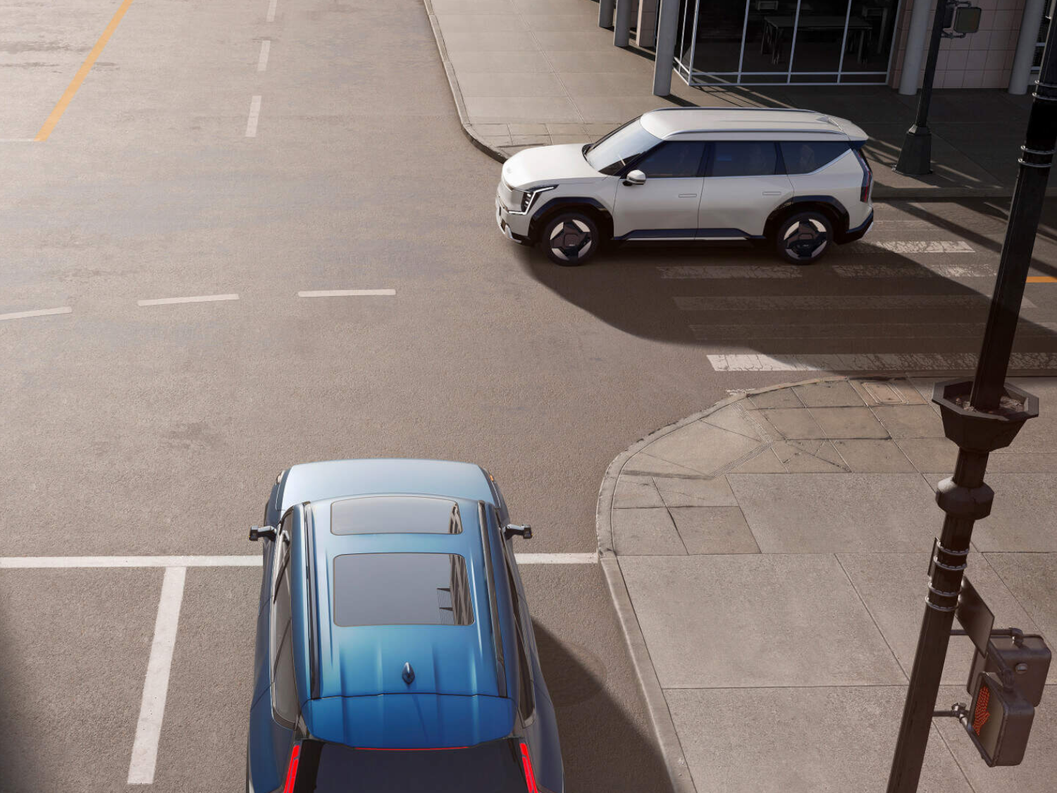 blue and white kia EV9