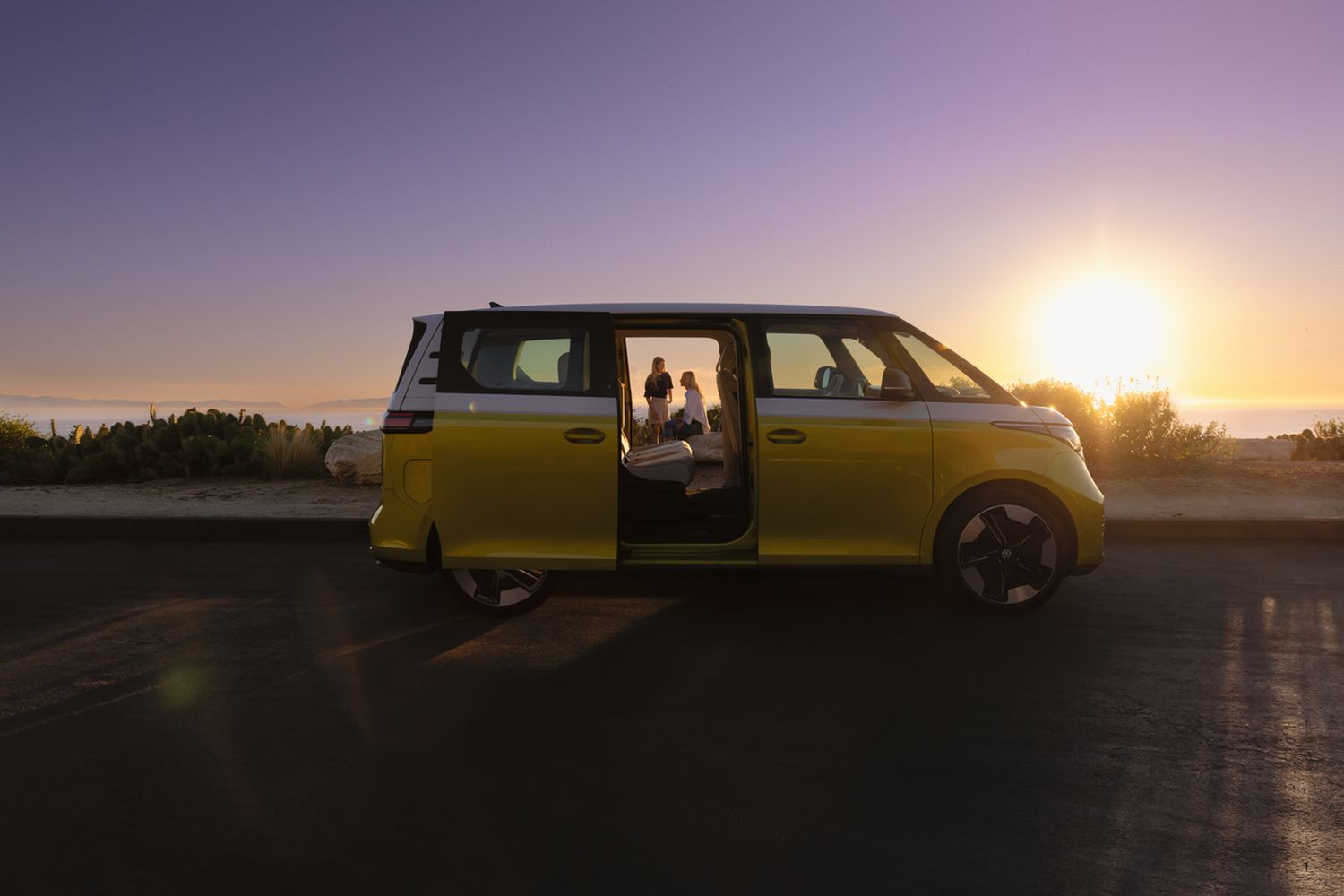The all new Volkswagen ID.Buzz at sunset. Fully electrified and ready for the entire day.