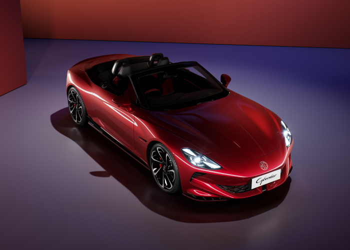 THREE QUARTERS TOP VIEW OF THE MG CYBERSTER IN RED