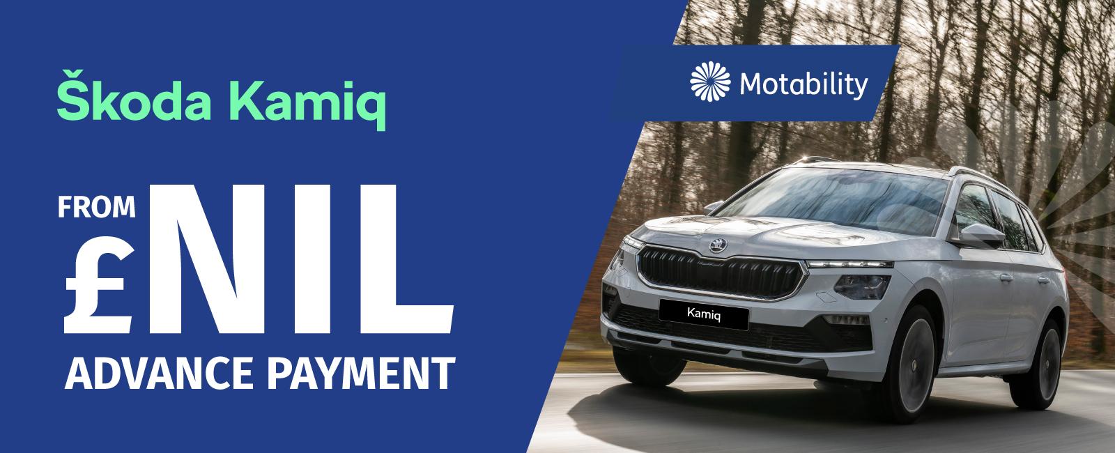 The Skoda Kamiq from £NIL advance payment on the Motability Scheme