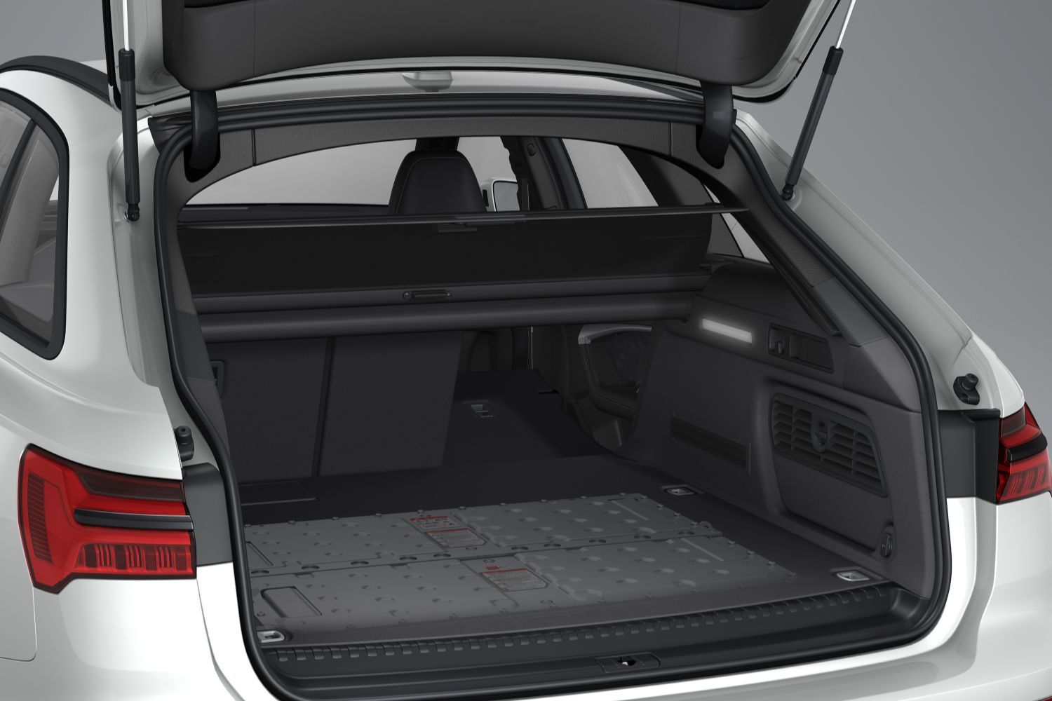 New Audi A6 Avant TFSI e in white view of the vehicle's boot space