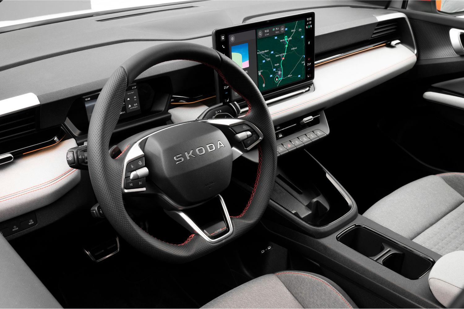 Skoda Epiq front steering wheel and infotainment view