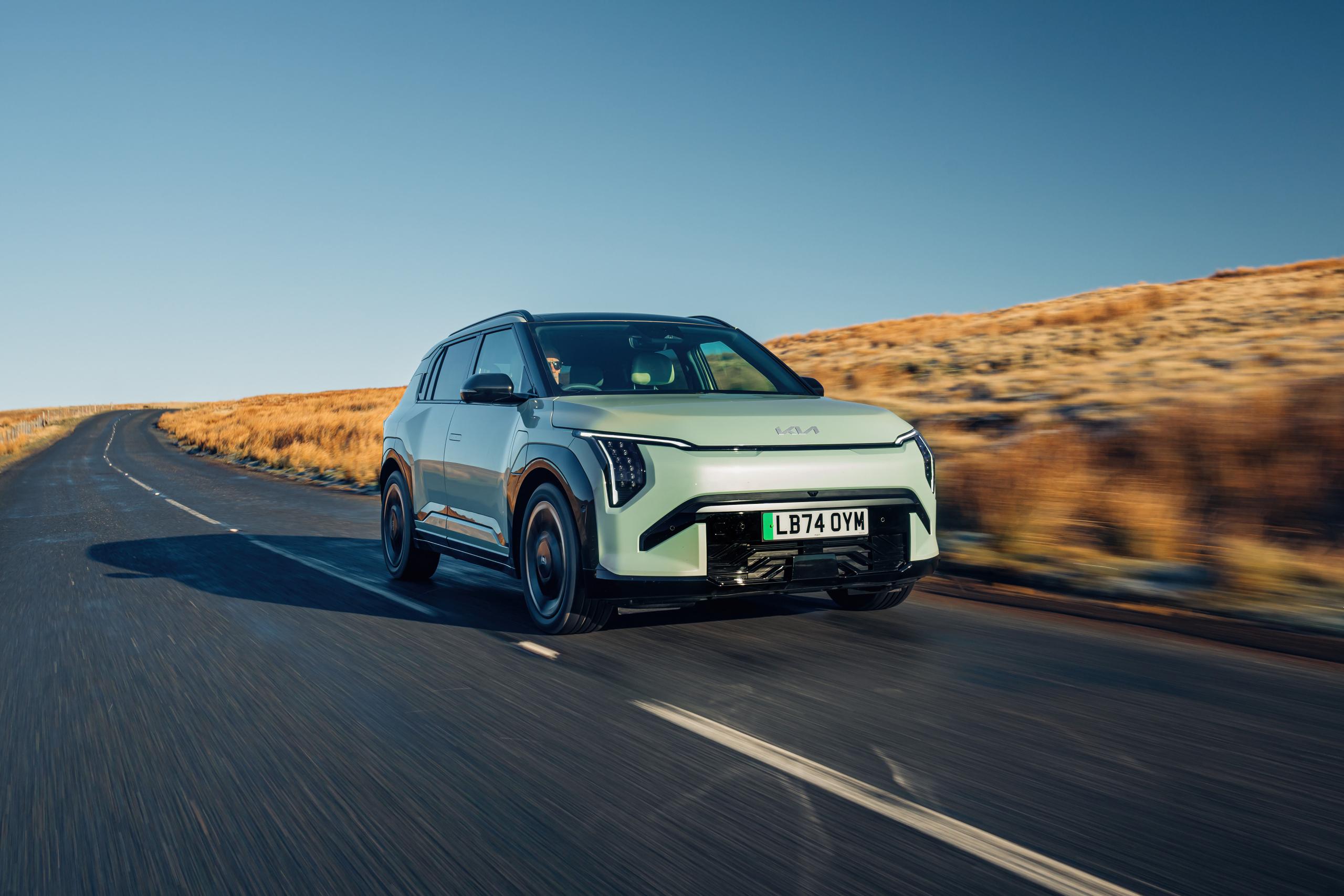 Kia EV3 Green on a highway