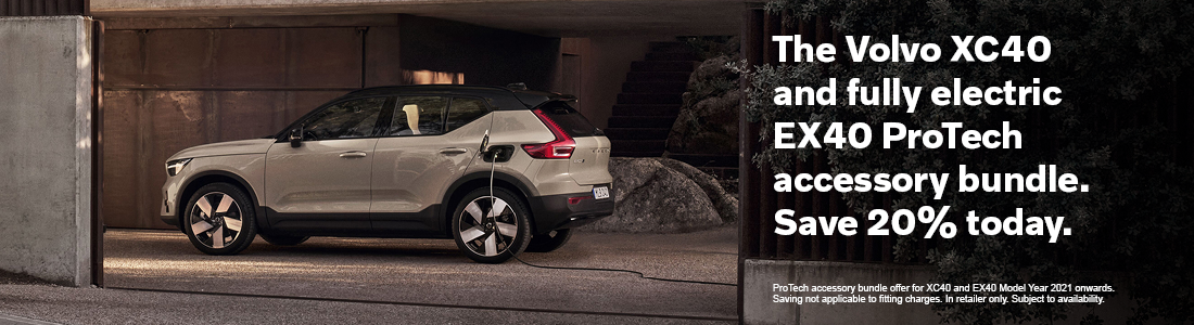 The Volvo XC40 and fully electric EX40 ProTech accessory bundle. Save 20% today.
