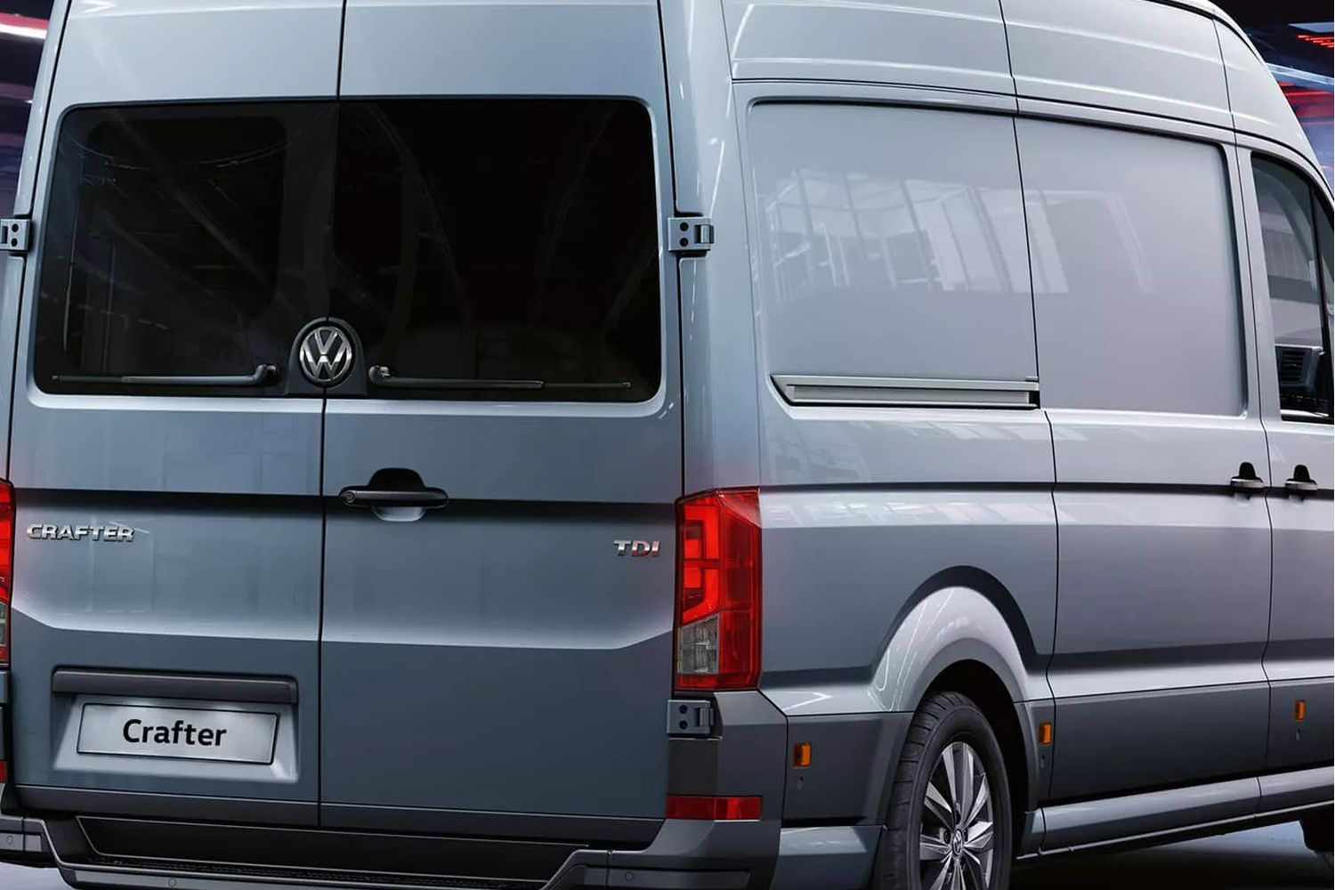 New Volkswagen Crafter image of the van parked and a view of the van from behind