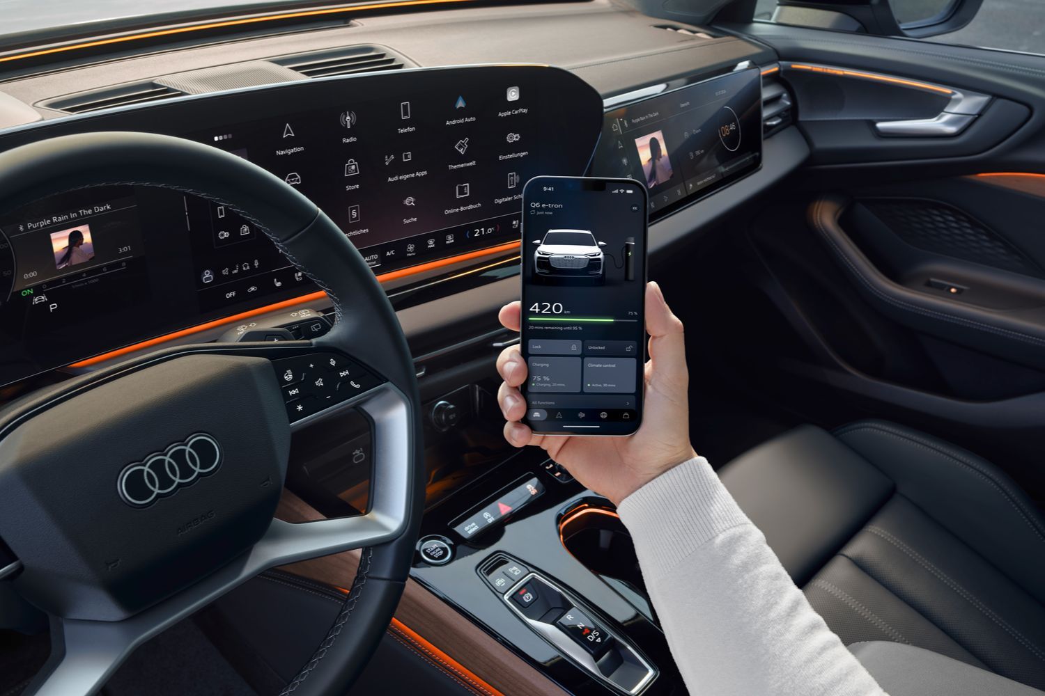 MyAudi App, being used inside of Audi
