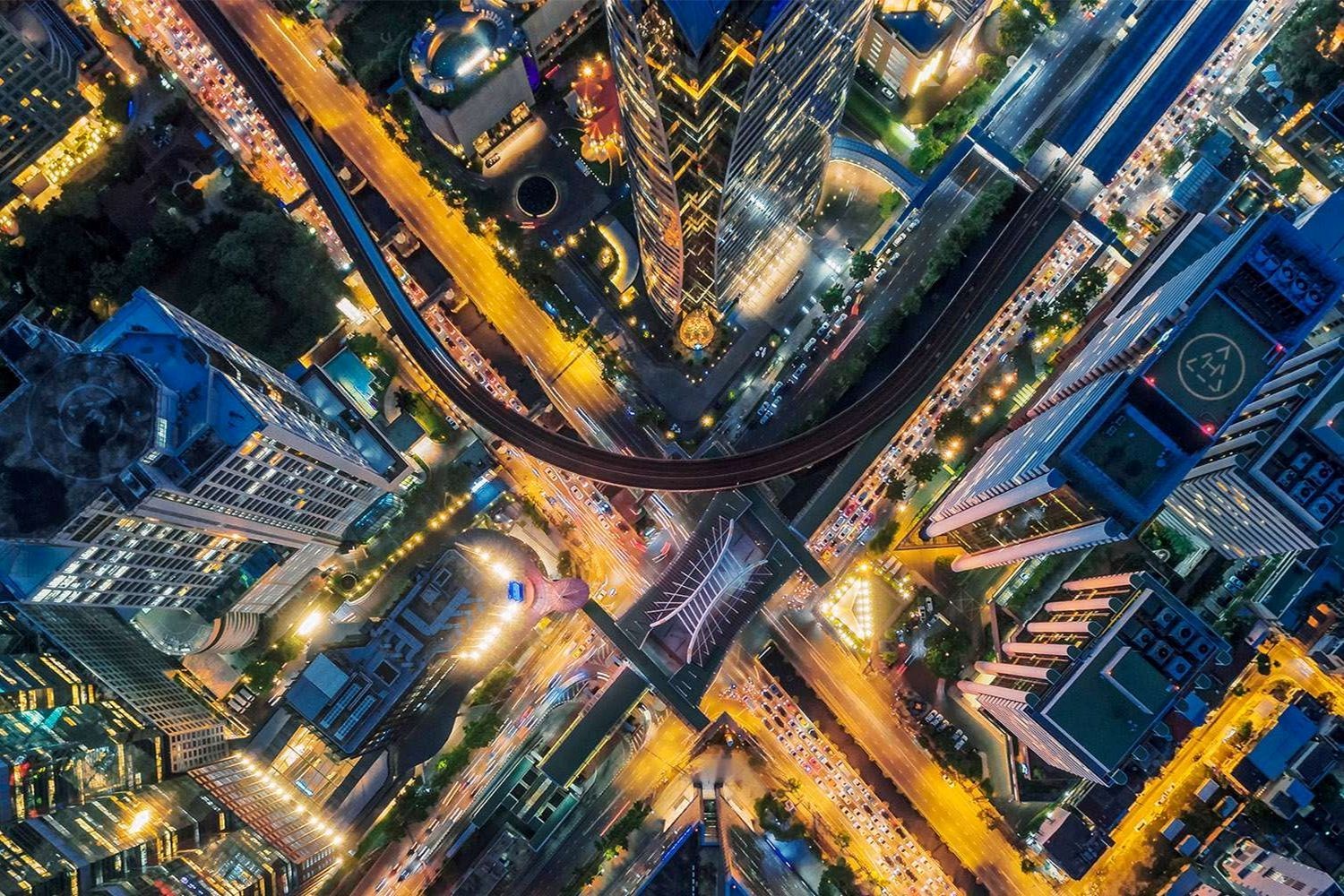 Aerial view of Singapore at night