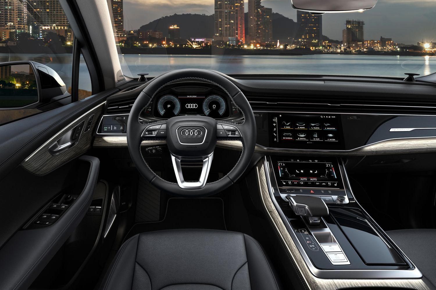 Close up of technology and driver display in the Audi Q7 Tfsi E.