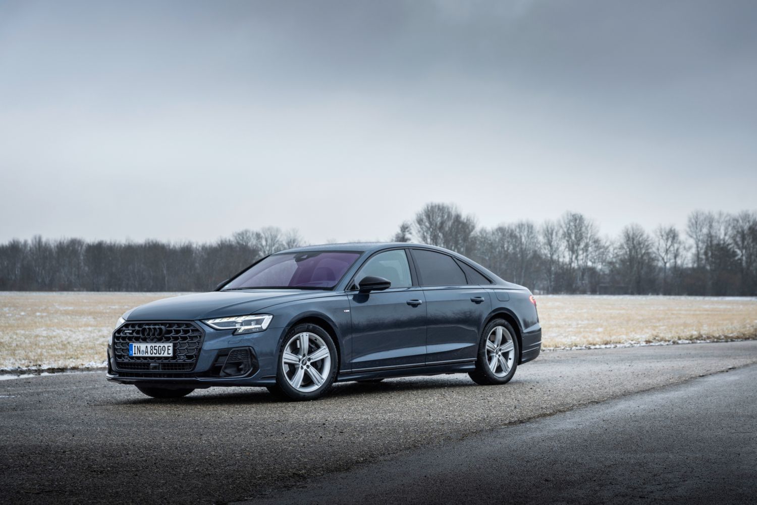 New Audi A8 TFSI e in blue, showcasing the new facelift