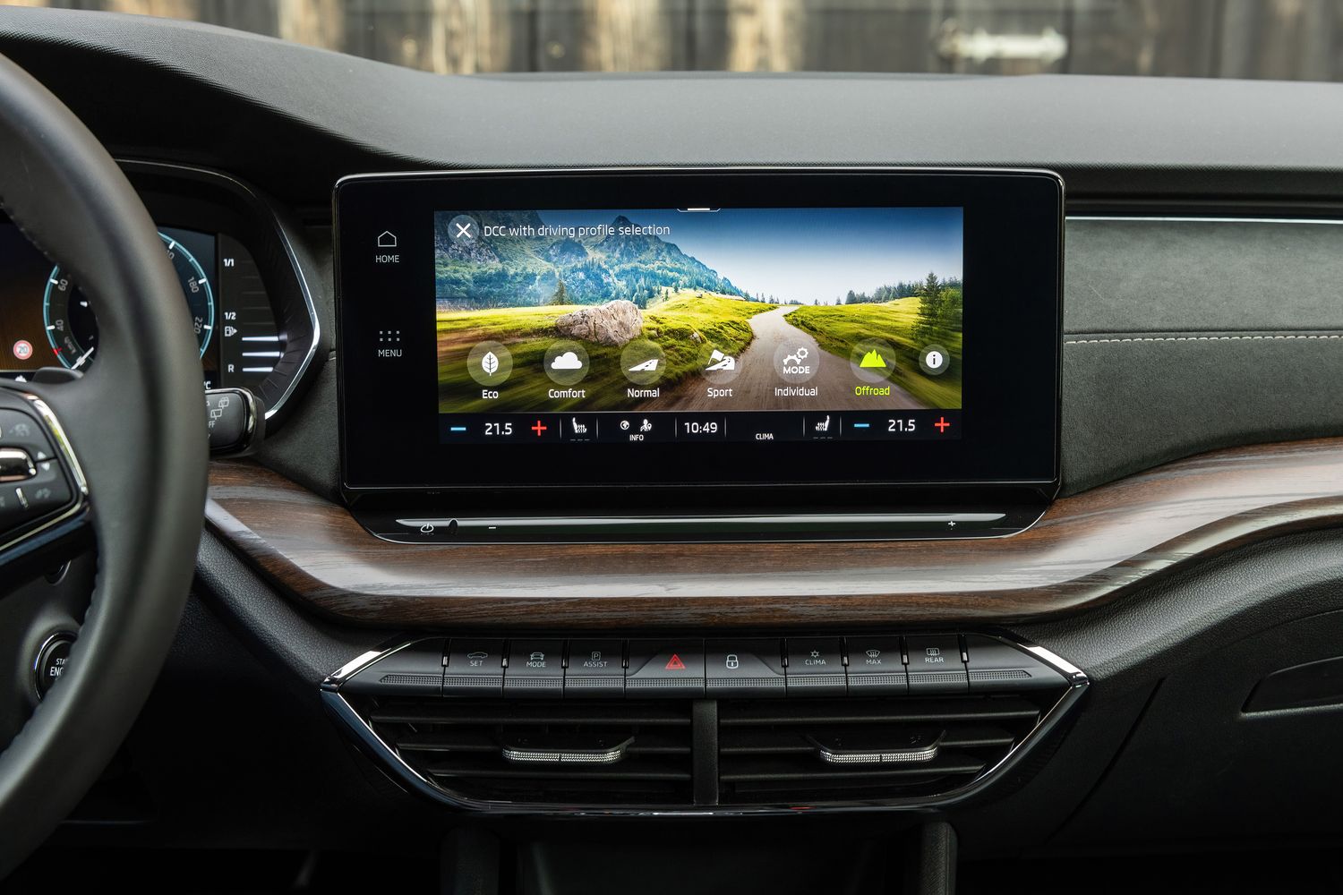 Inside the new Skoda Octavia Estate, featuring the large infotainment display.