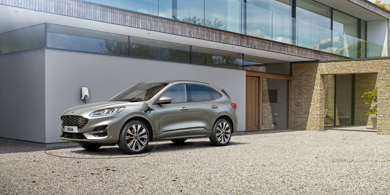 Silver Ford Kuga on charge
