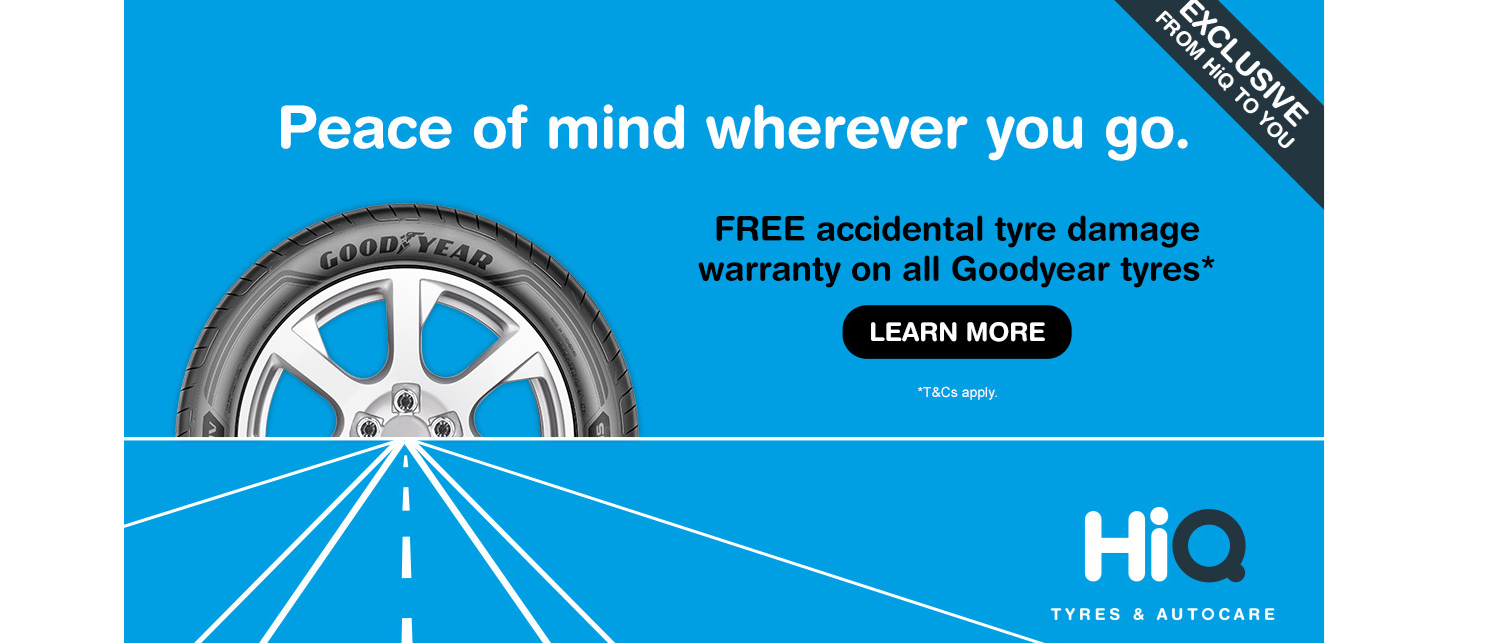 Free accidental tyre damage warranty on all Goodyear Tyres